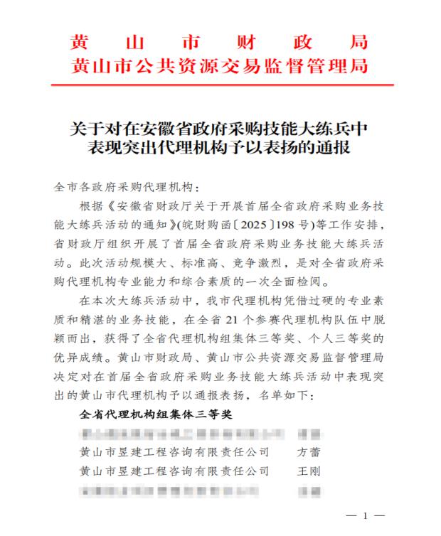 喜報！屯溪城建投公司參股企業(yè)昱建咨詢公司員工助力黃山代表隊斬獲省級大獎